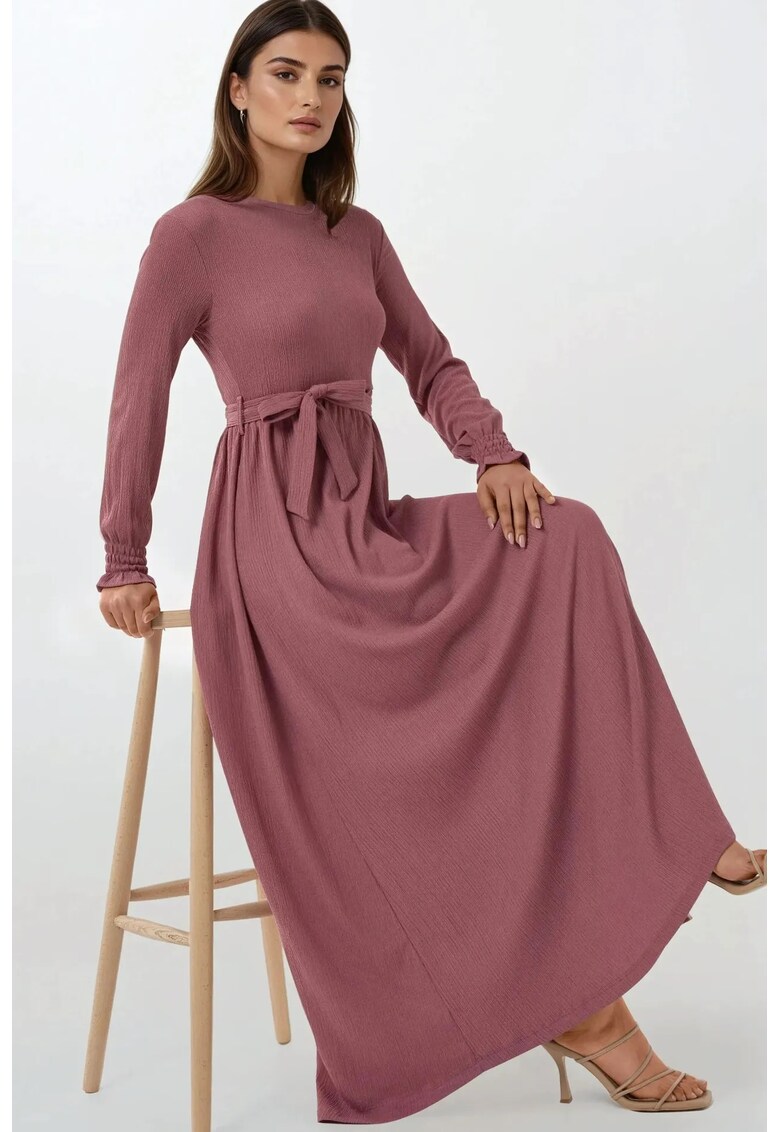 Rochie maxi texturata - guler rotund - mov - jerseu