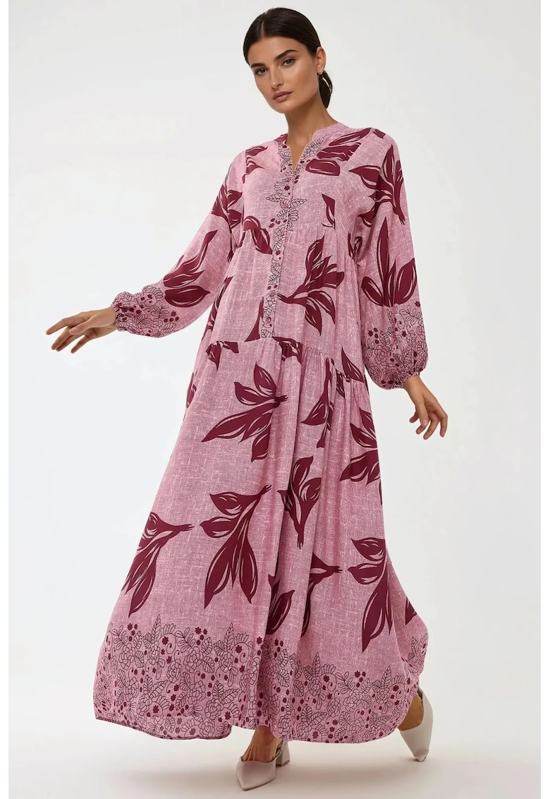 Rochie maxi - imprimeu - roz - viscoza
