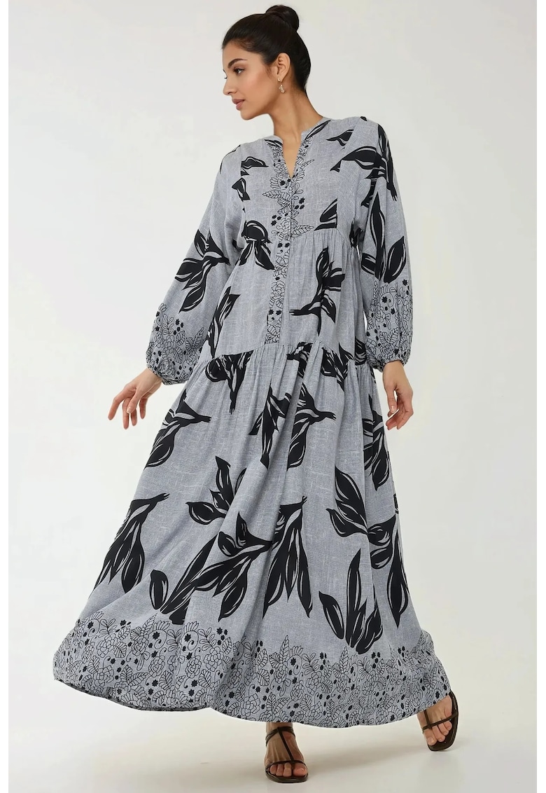 Rochie maxi - maneca lunga - albastra - viscoza