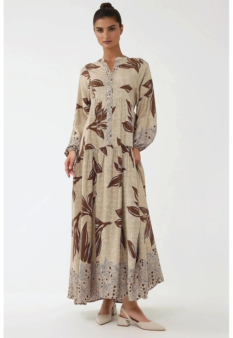 Rochie maxi - imprimeu - maro - viscoza