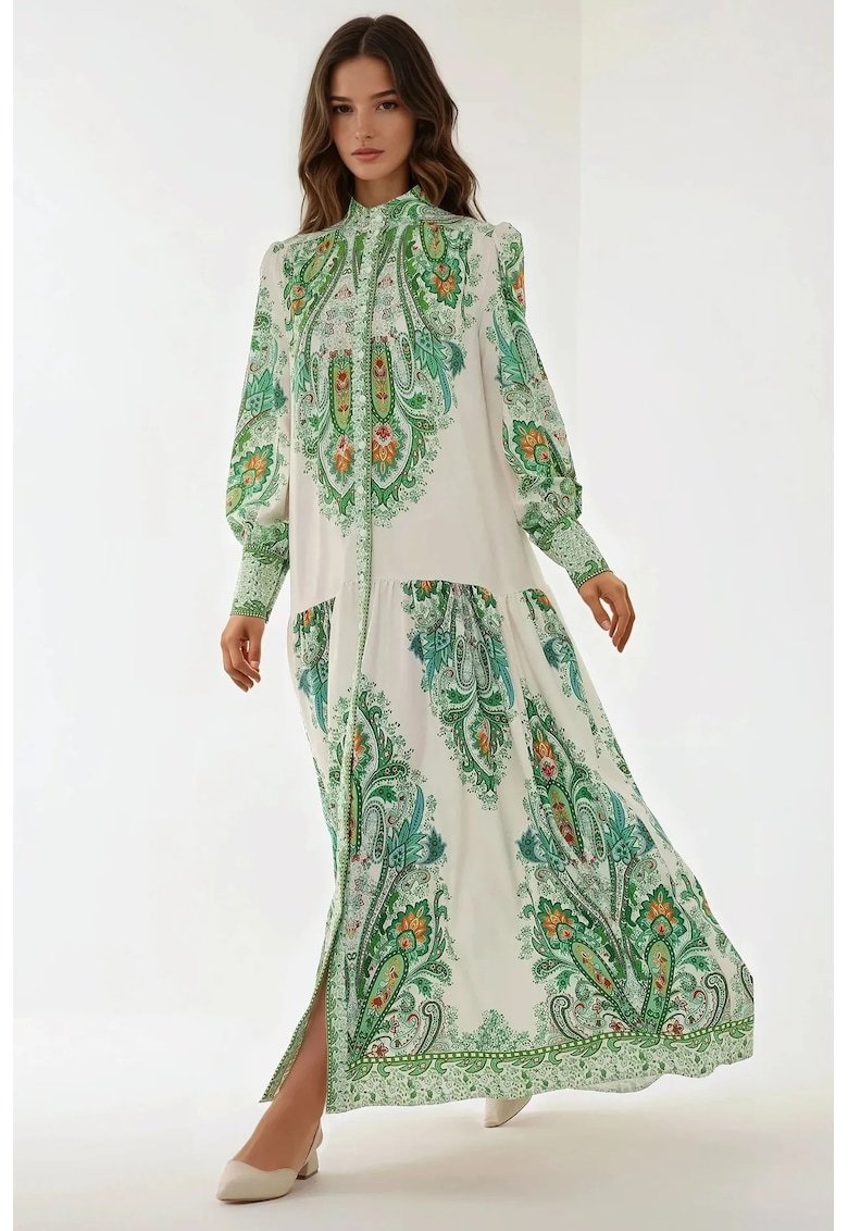 Rochie maxi - imprimeu - verde - textil Rochie maxi - imprimeu - verde - textil