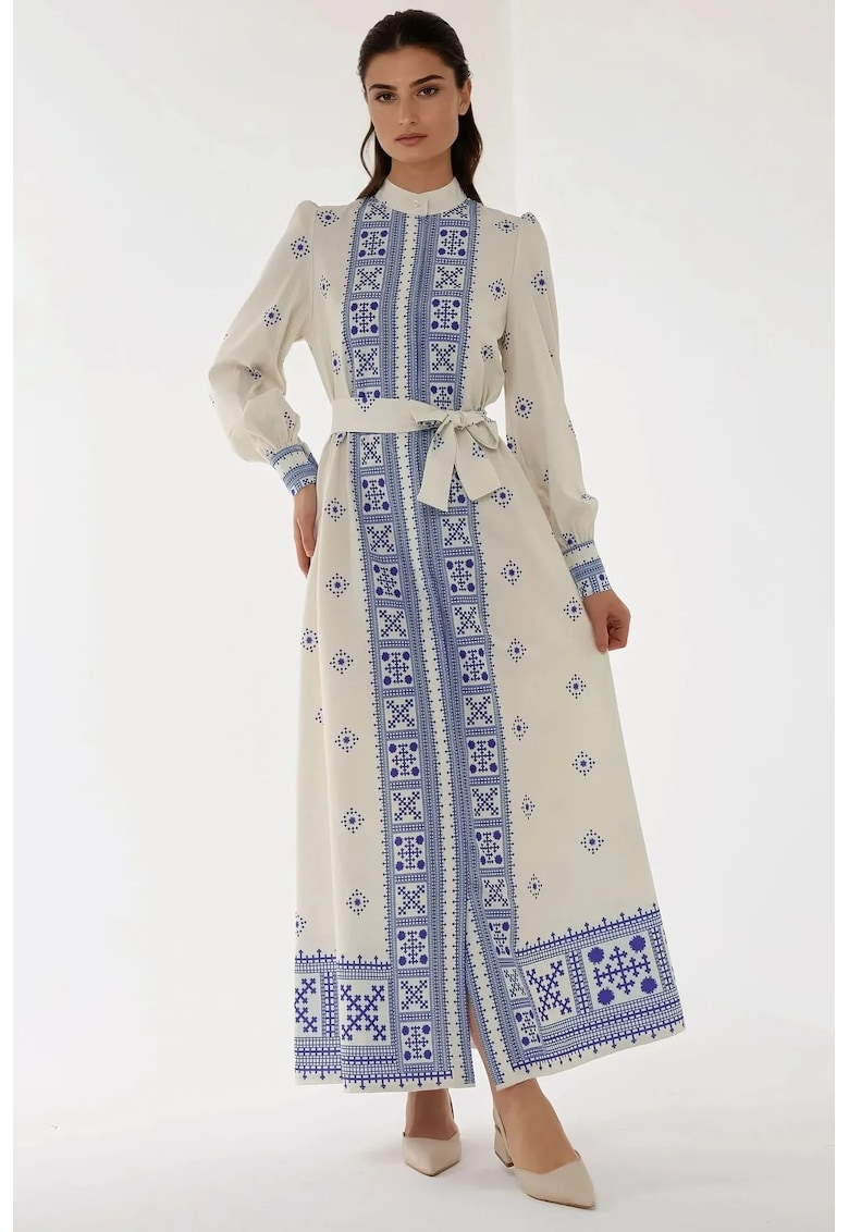 Rochie textilă cu mânecă lungă - Multicolor