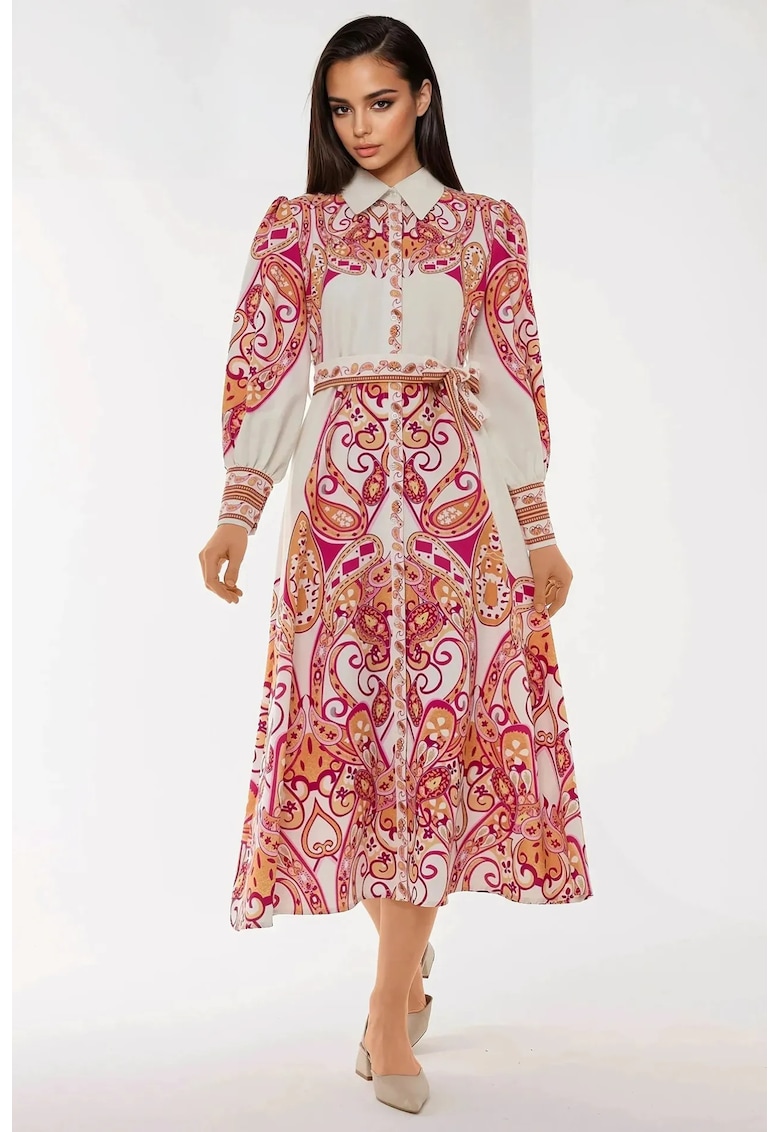 Rochie maxi - imprimeu - portocalie - textil