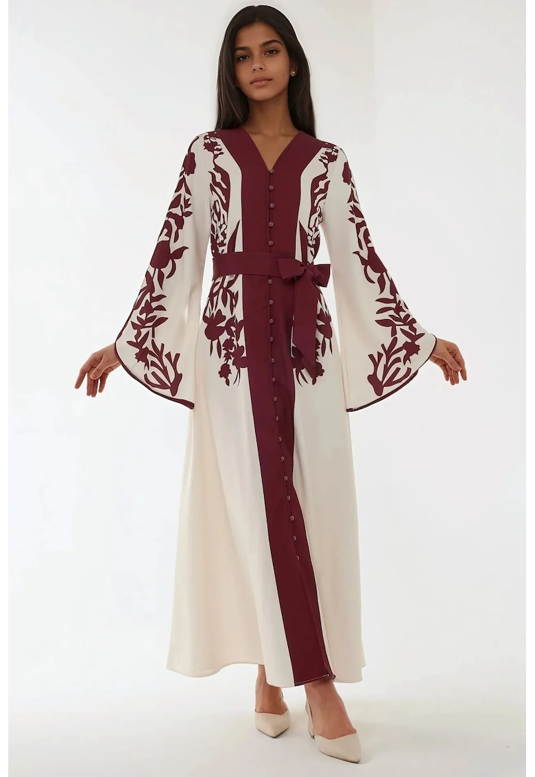 HiCCUP Rochie maxi maneca lunga - brodata - rosu - textil