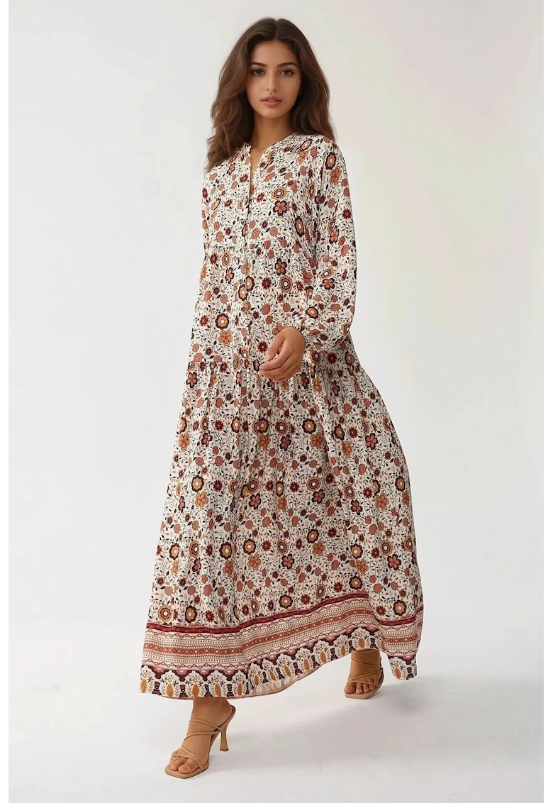 Rochie maxi - decolteu in V - multicolor - textil