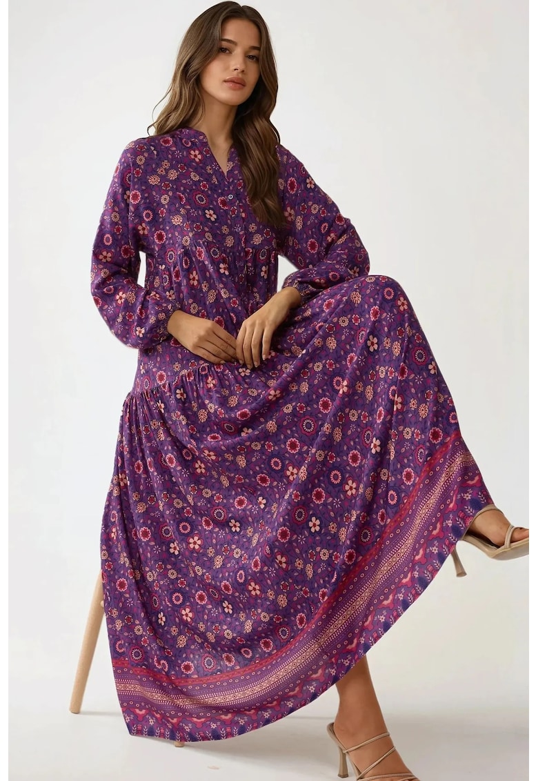 HiCCUP Rochie imprimeu - decolteu in V - violet - textil