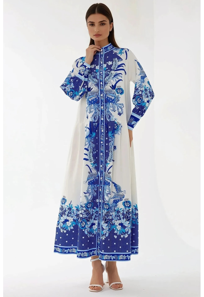 Rochie maxi - imprimeu - maneca lunga - textil