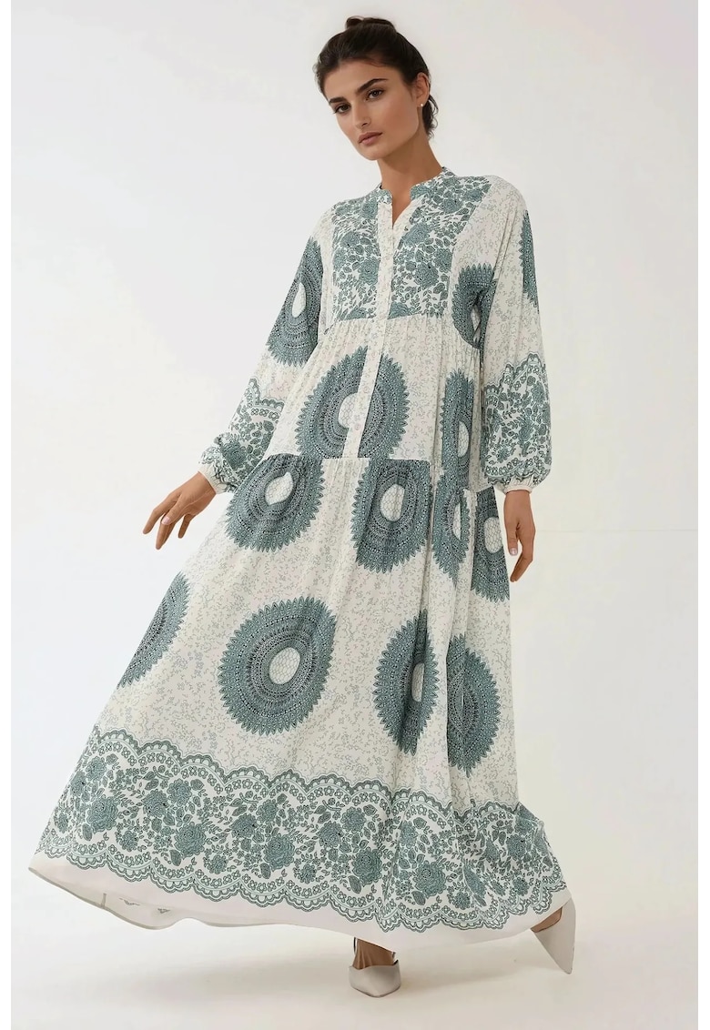 Rochie maxi - imprimeu - gri - viscoza
