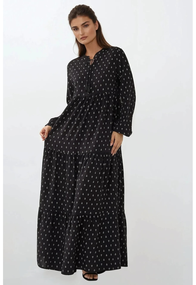 Rochie maxi - imprimeu - negru - viscoza