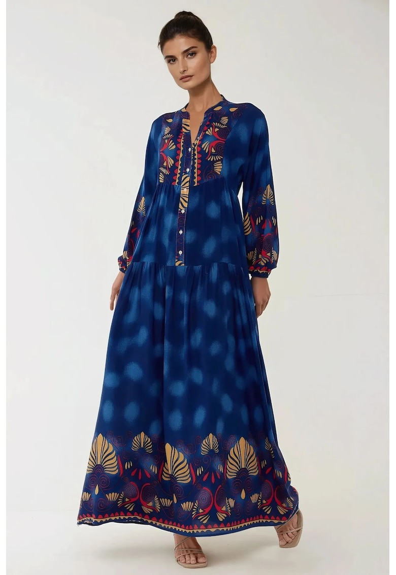 Rochie maxi - cu imprimeu - albastra - viscoza