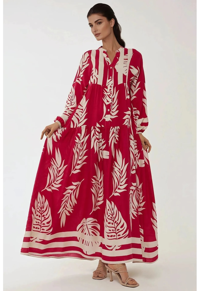 Rochie maxi - imprimeu - rosu - viscoza