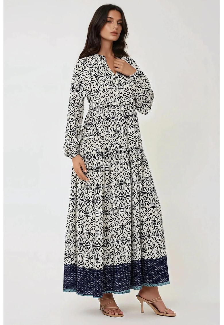 Rochie maxi - cu imprimeu - albastru - textil