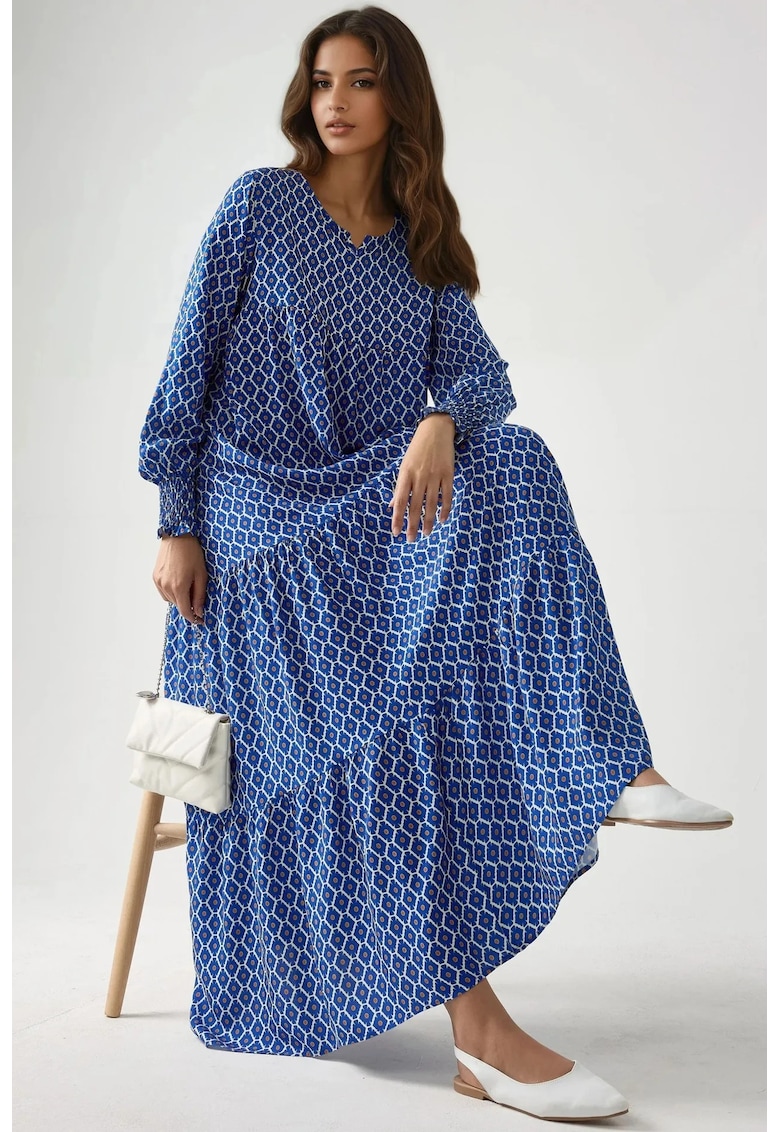 Rochie maxi imprimeu - albastra - viscoza