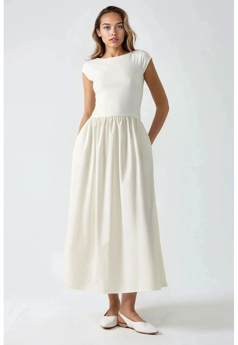 Rochie midi contrastanta - eleganta - bej - textil