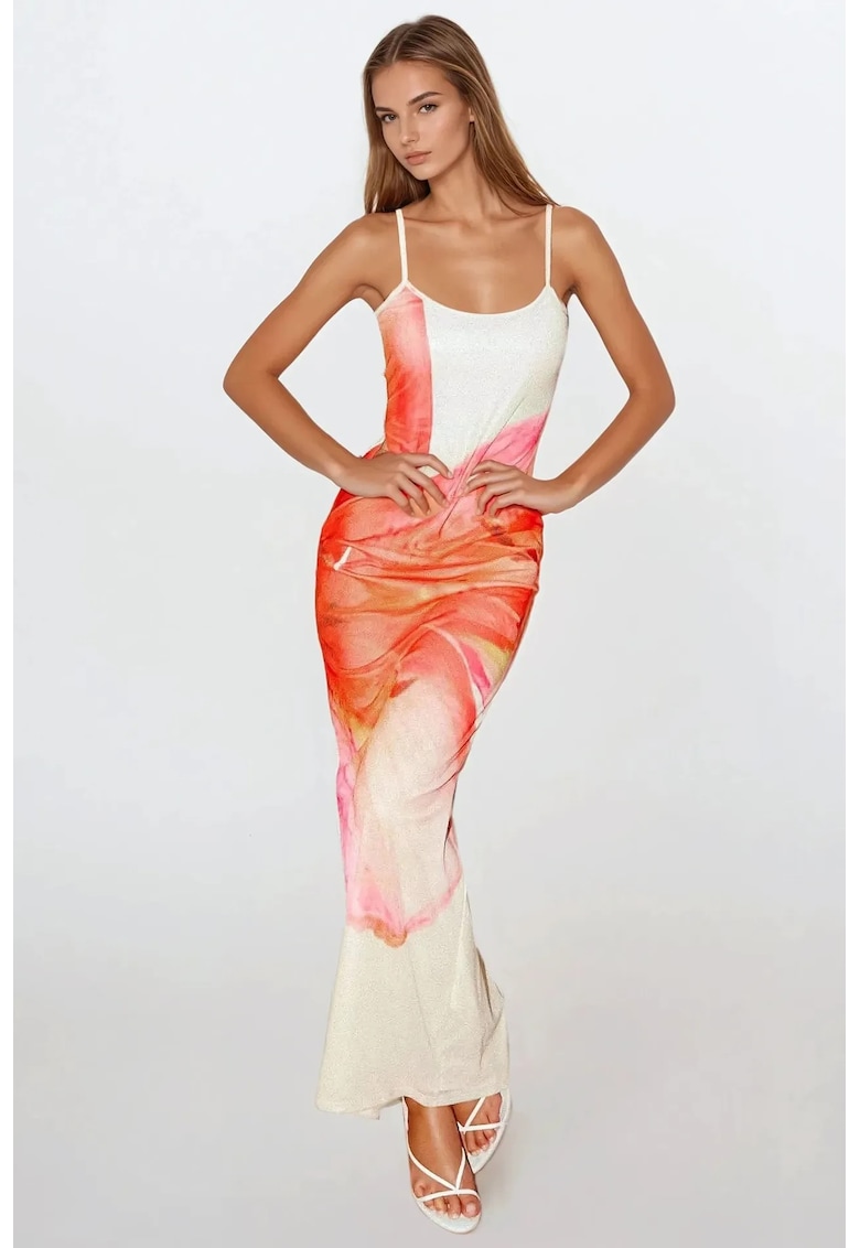 Rochie maxi mulata - imprimeu floral - multicolor - tul