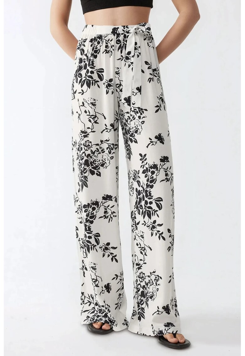 Pantaloni dama - cu imprimeu - talie elastica - multicolor - textil