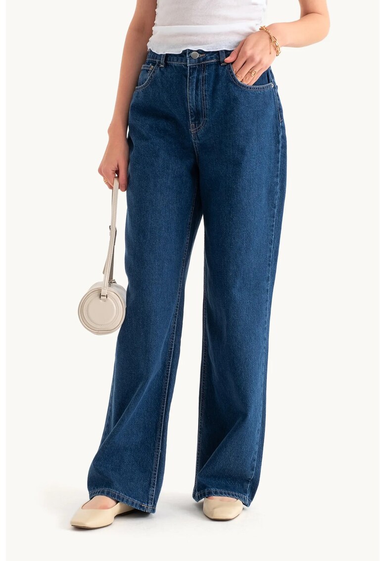 Blugi denim cu talie inalta