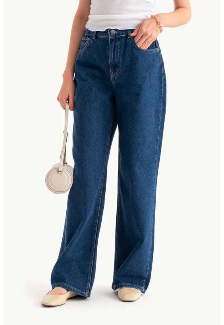 Blugi denim cu talie inalta