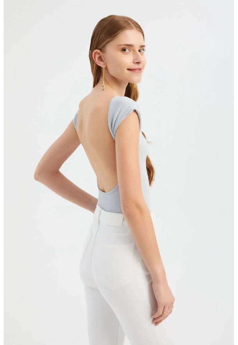 Top decolteu patrat - croiala lejera - gri - jerseu