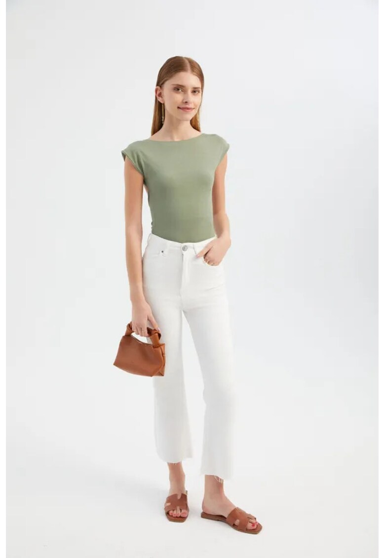 Top decolteu patrat - croiala lejera - jerseu - Verde -