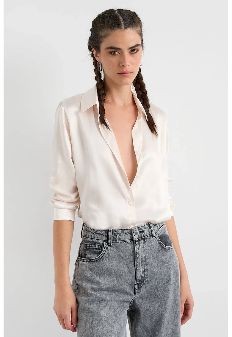 Camasa clasica dama - satin - bej deschis