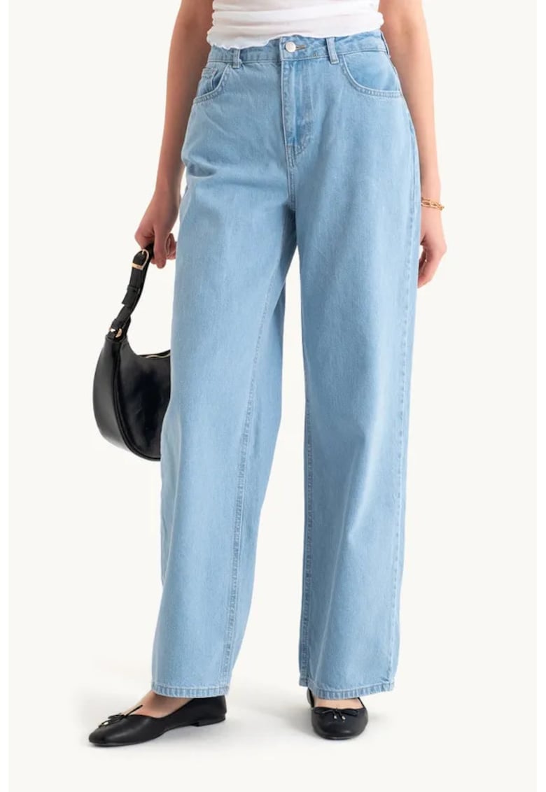 Blugi dama cu talie inalta - croiala larga - denim - albastru deschis
