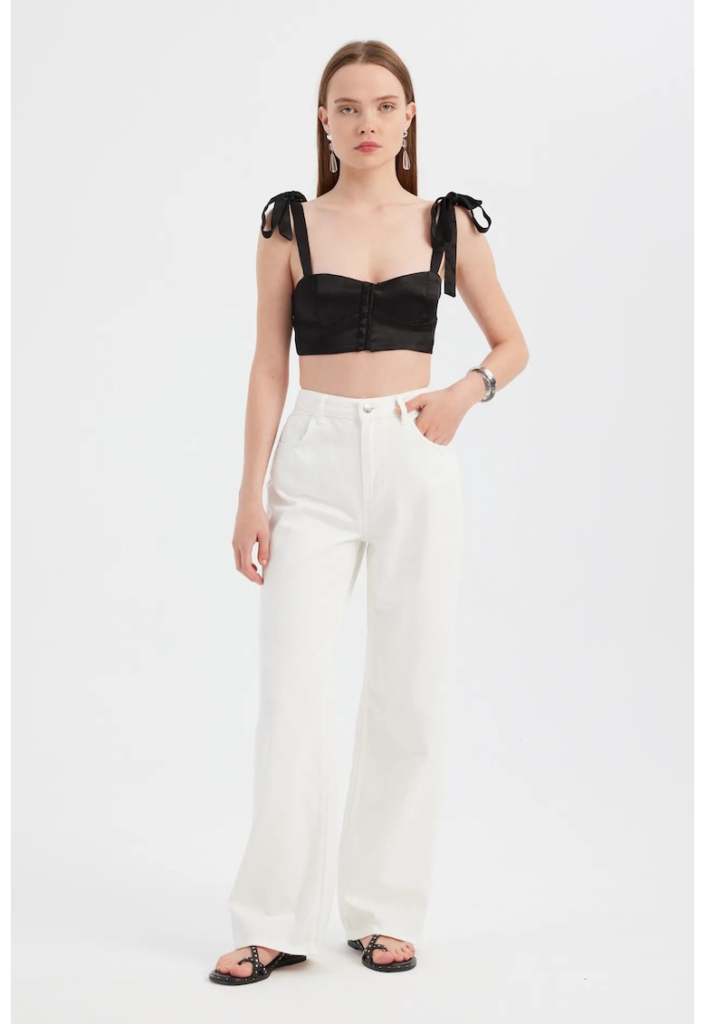 Blugi dama - talie inalta - croiala larga - denim - bej