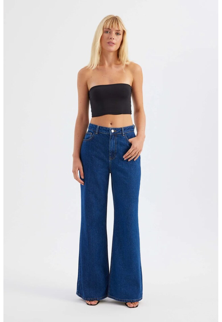 Blugi dama talie inalta - croiala dreapta - denim - albastru