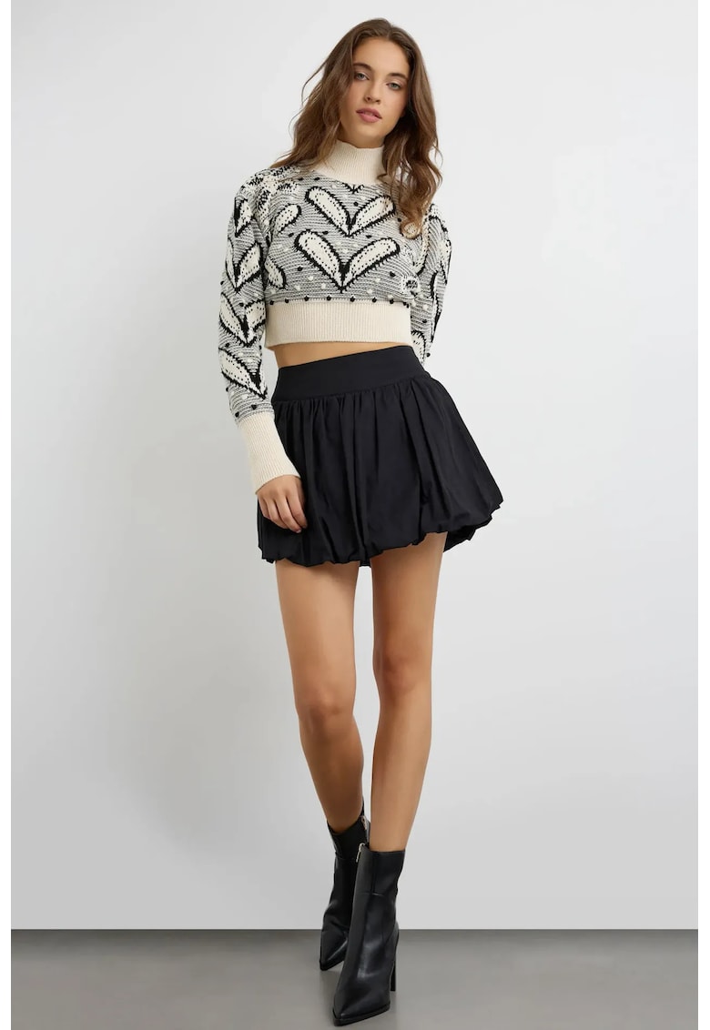 Fusta mini cu pantaloni scurti atasati dama - talie inalta - textil - negru