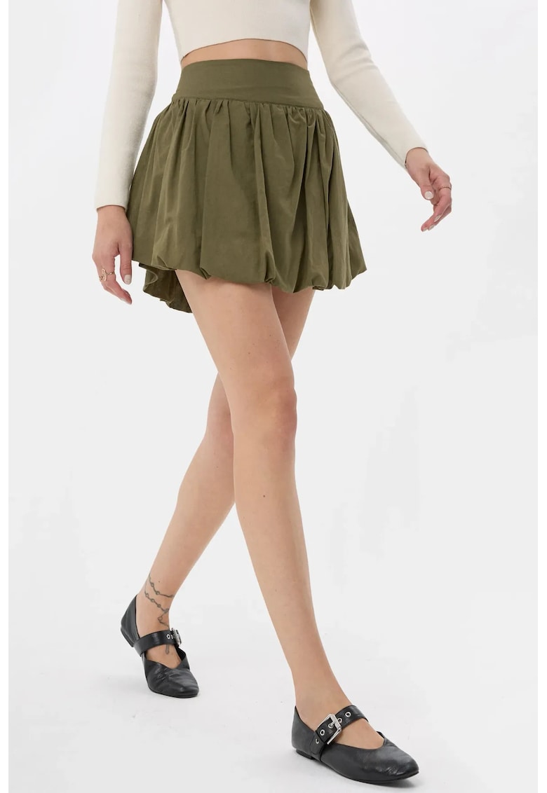 Fusta mini cu pantaloni scurti atasati dama - talie inalta - textil - verde