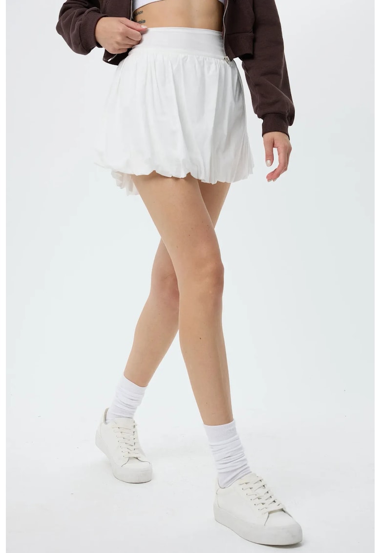 Fusta mini tip balon dama - talie inalta - textil - alb