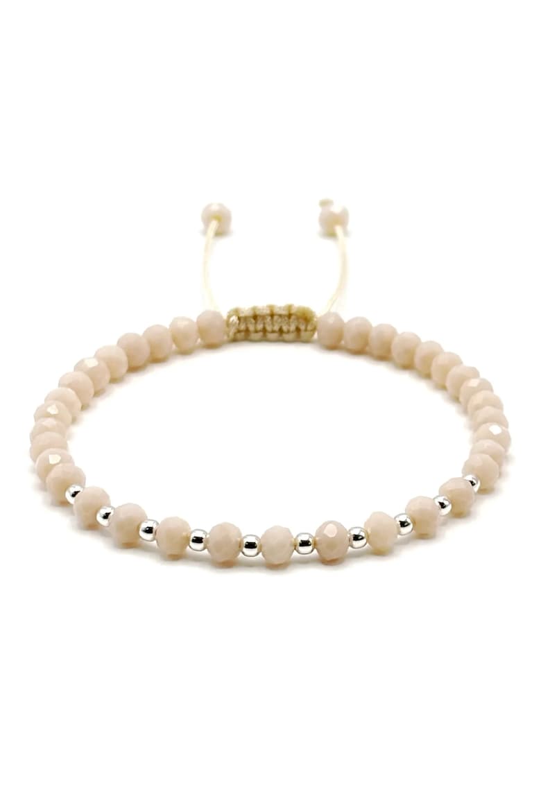 Bratara cu bile din Argint 925 si cristale Bej - snur reglabil - dama