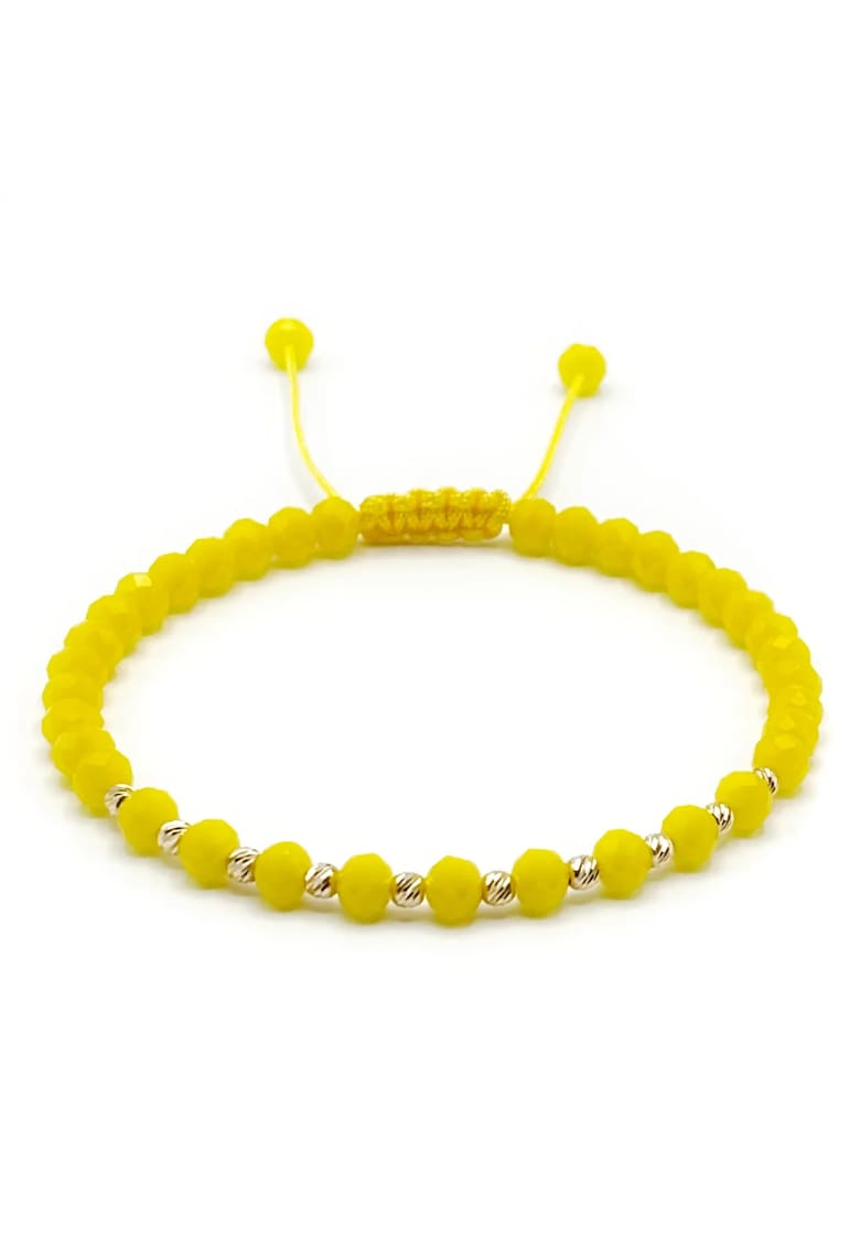 Bratara cu 10 bile din AUR 14K si cristale Galbene - snur reglabil - dama