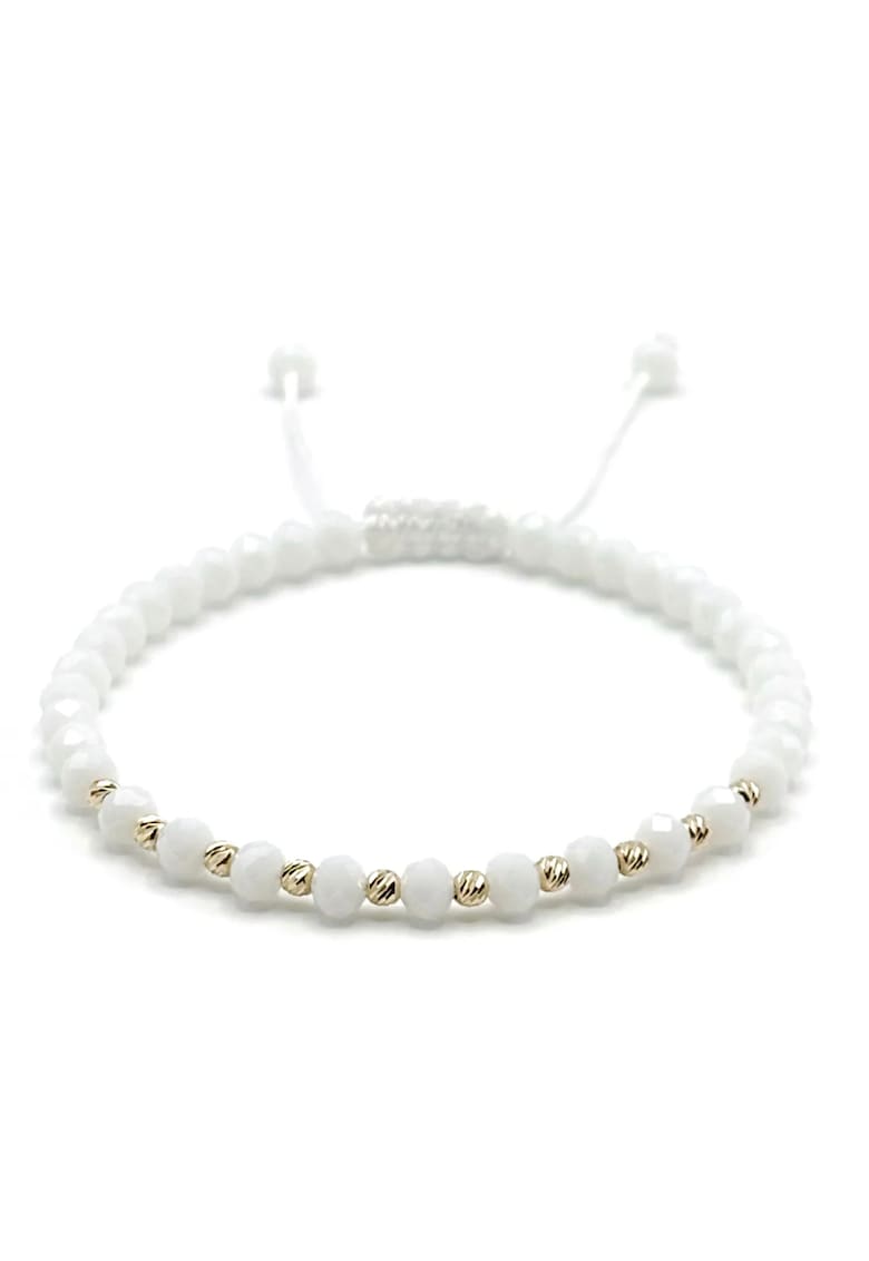 Bratara cu 10 bile din AUR 14K si cristale Albe - snur reglabil - dama