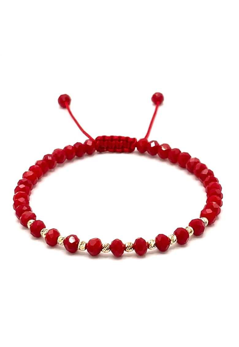 Bratara cu 10 bile din AUR 14K si cristale Rosii - snur reglabil - dama