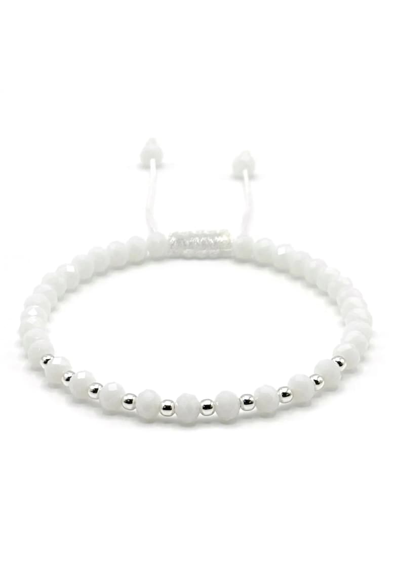 Bratara cu bile din Argint 925 si cristale Albe - snur reglabil - dama