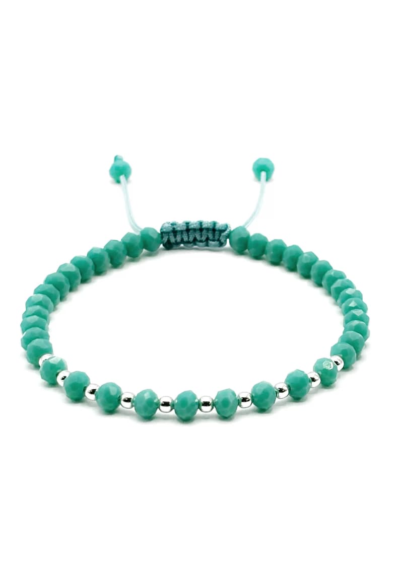 Bratara cu bile din Argint 925 si cristale Turcoaz - snur reglabil - dama