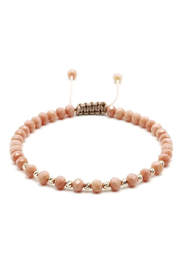 Bratara cu 10 bile din AUR 14K si cristale Bej Rose - snur reglabil - dama