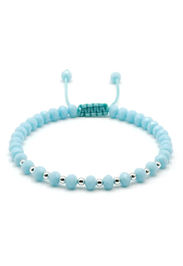 Bijuteria Neagra Bratara cu bile din Argint 925 si cristale Baby Blue - snur reglabil - dama
