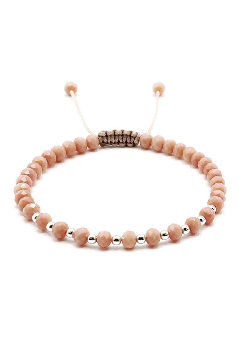 Bratara cu bile din Argint 925 si cristale Bej Rose - snur reglabil - dama