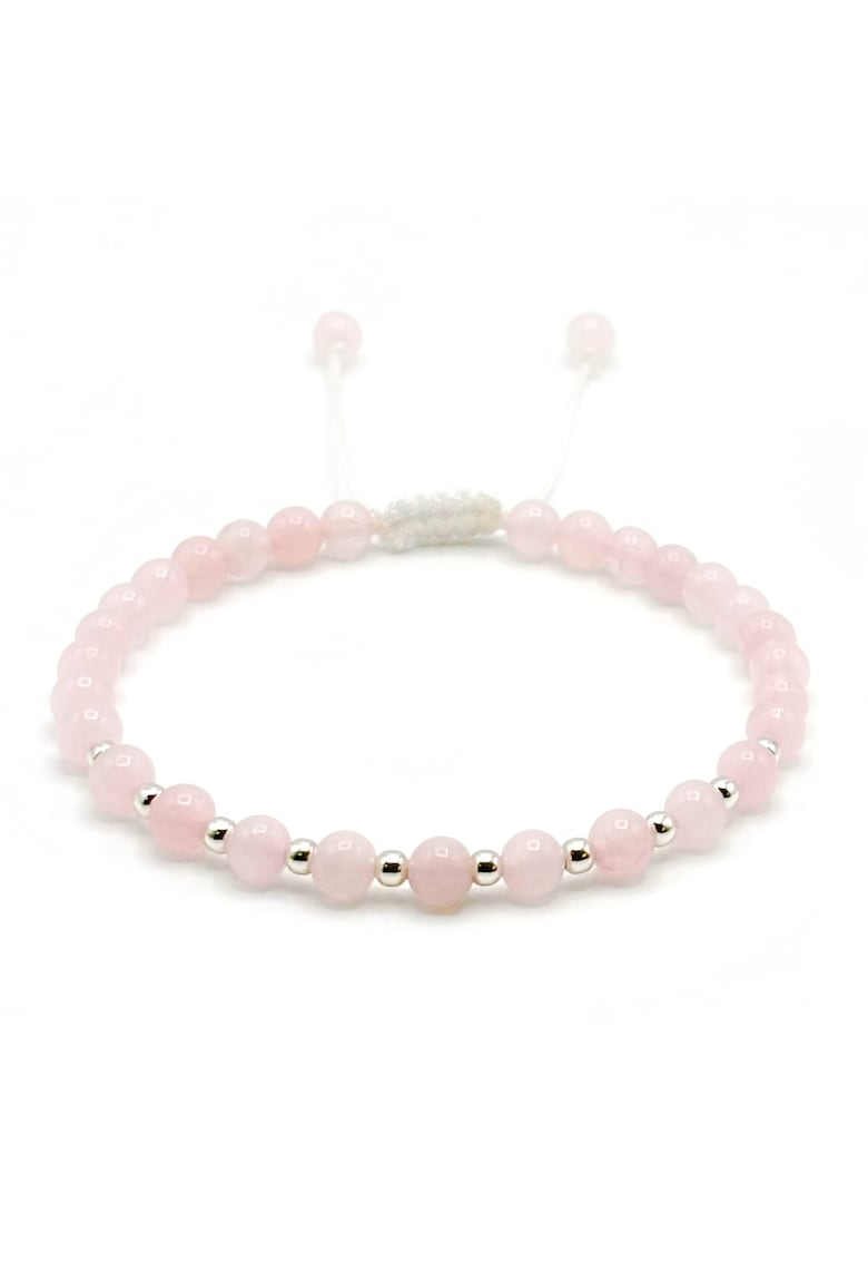 Bratara cu 10 bile din Argint 925 si pietre naturale Cuart Roz - snur reglabil - dama