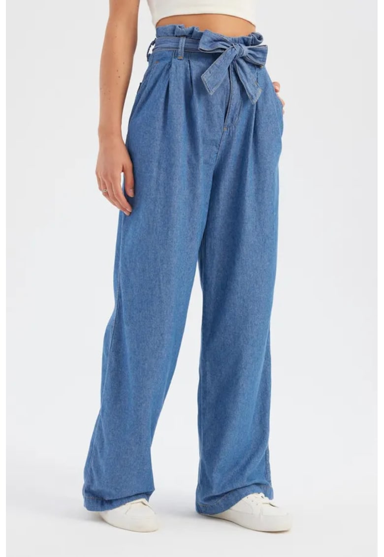 Blugi dama - cu talie inalta - croiala larga - denim - albastru
