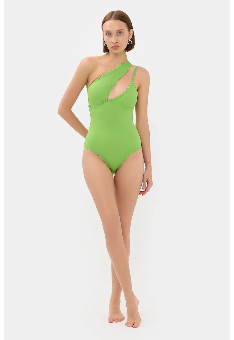 Costum de baie dama - set asimetric cu un umar - textil - Verde lime -