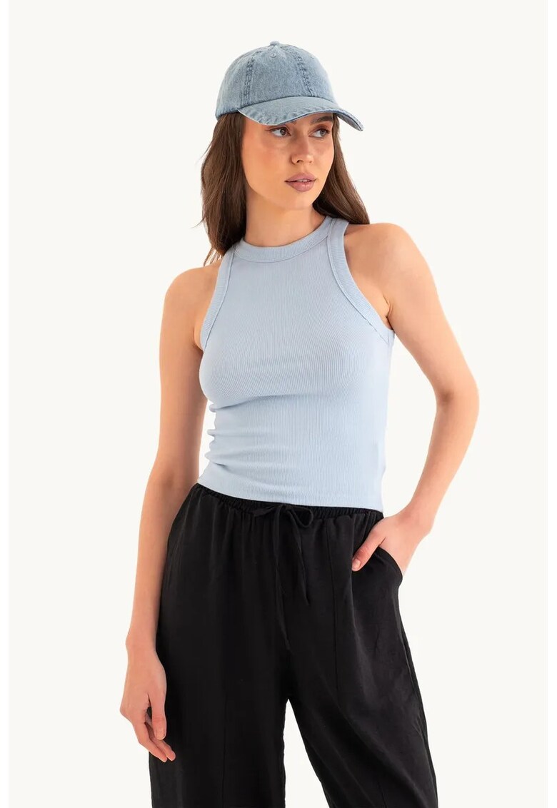 Maiou basic - guler halter - albastru - jerseu