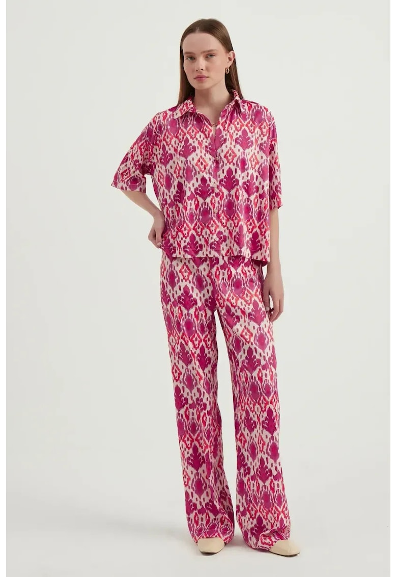 Camasa boho dama - maneca scurta - satin - multicolor