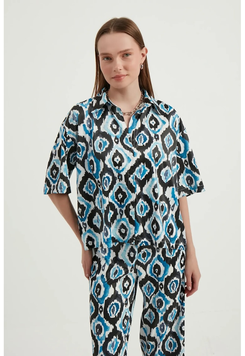 Camasa boho dama - cu maneca scurta - satin - multicolor