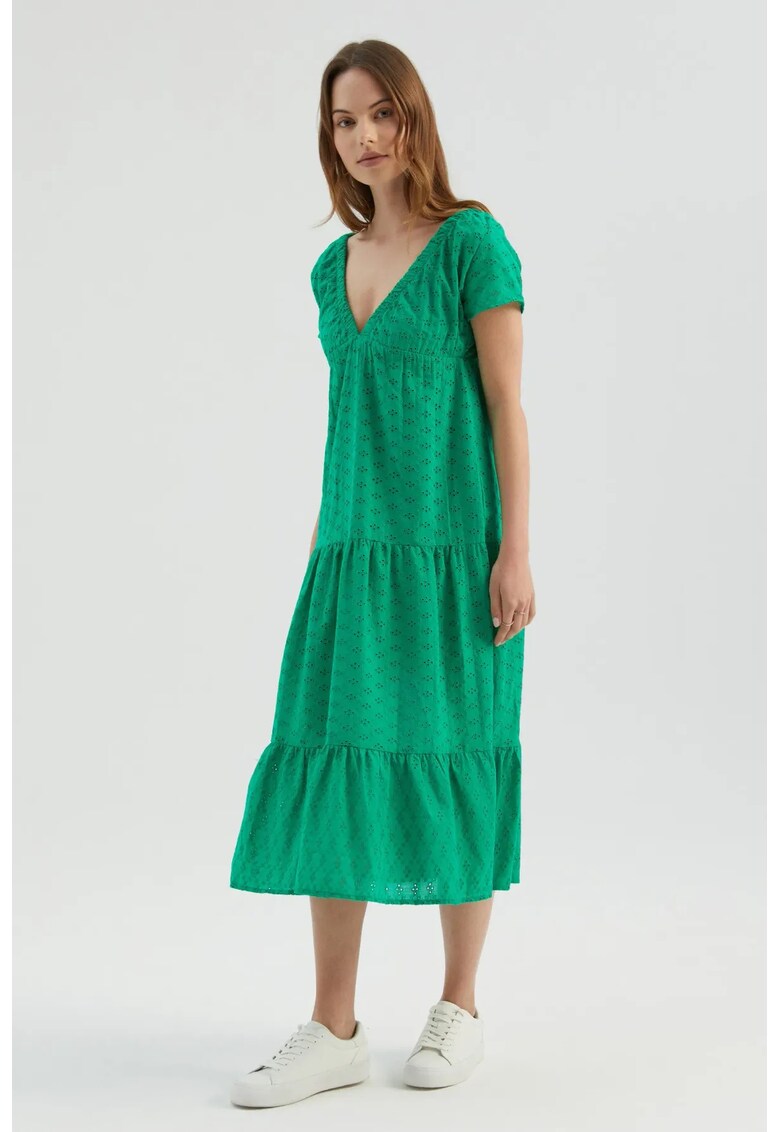 Rochie midi model geometric - straturi - verde - textil