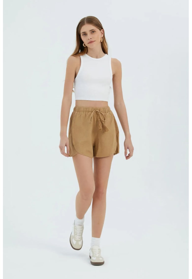 Pantaloni scurti dama - in - talie inalta - elastic - maro