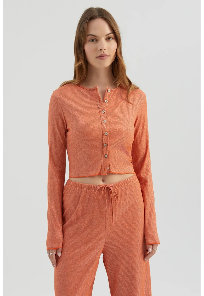 Bluza dama - cu maneca lunga - nervuri - portocalie - jerseu