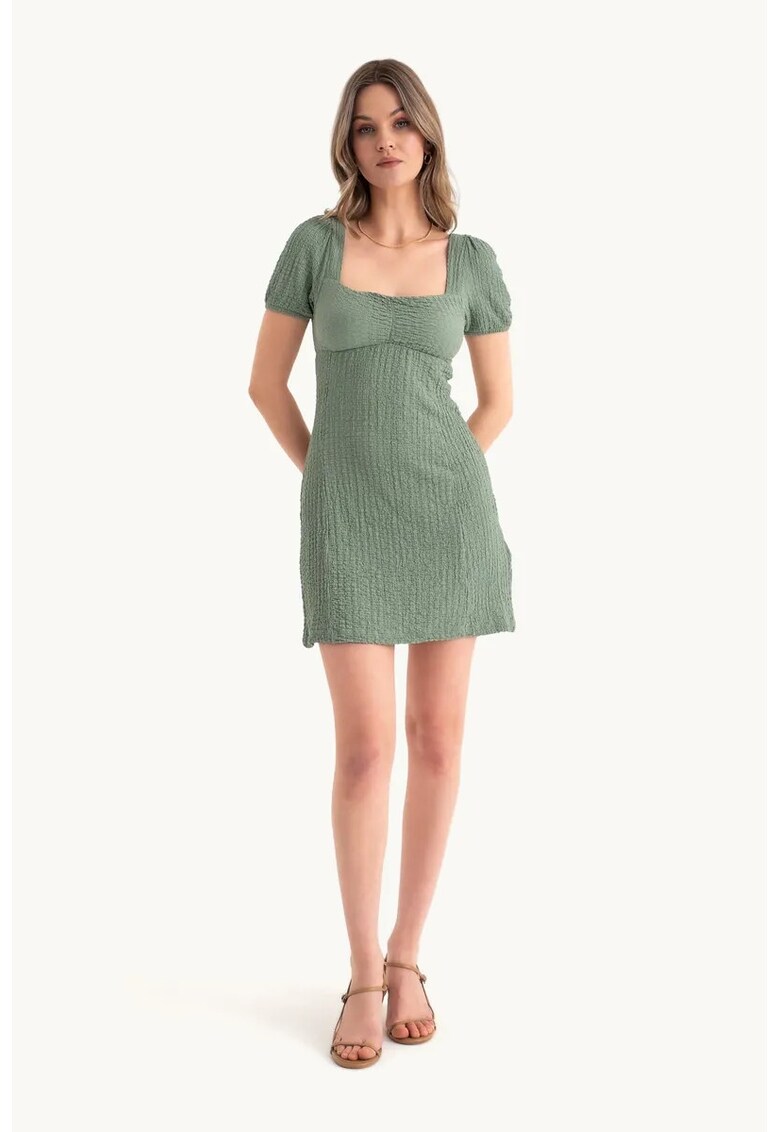 Rochie mini - decolteu patrat - decupaj spate - verde - jerseu